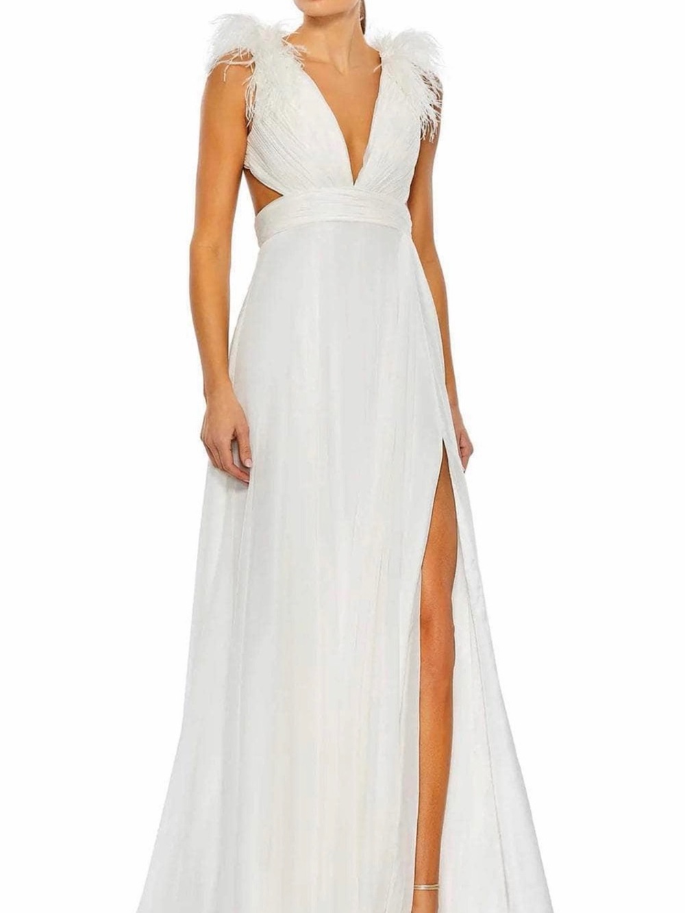 Mac Duggal White Feather Open-Back Gown – Size 4 🤍✨NWT